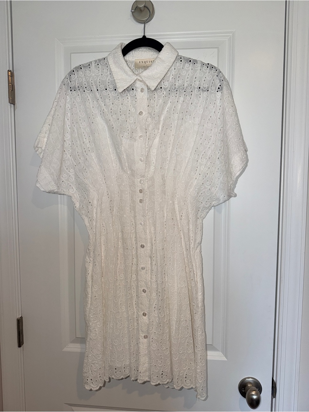 Exquise White Eyelet Collared Dolan Short Sleeve Mini Dress - Women - Picture 2 of 5